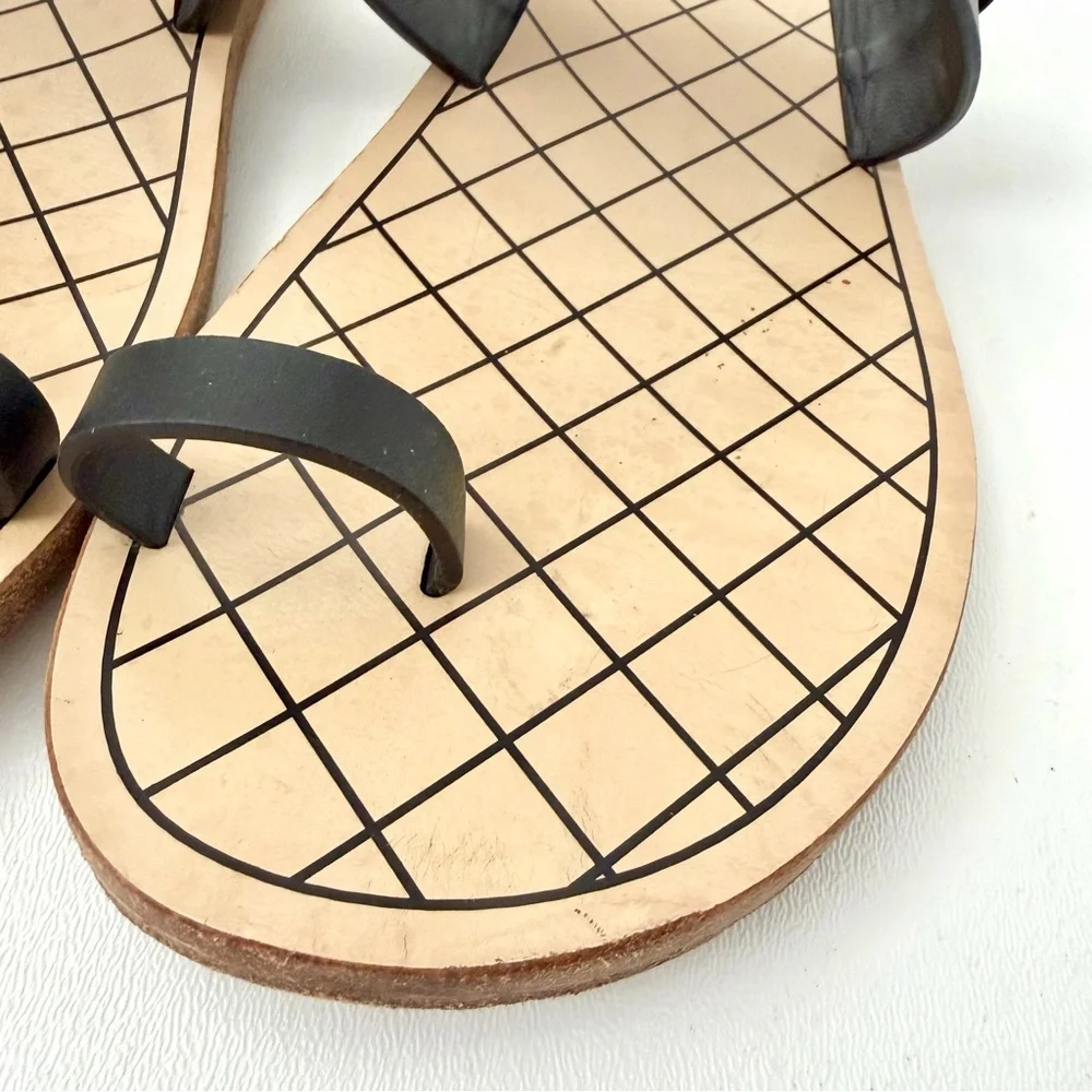 CHANEL | Chain CC Toe Ring Sandals Black Leather Flats EU 40 - Picture 4 of 16